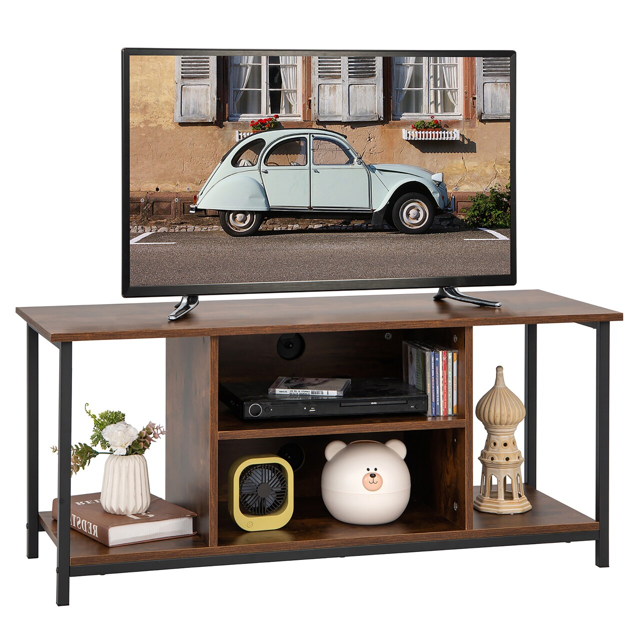 Rustic Brown Mid Century Rustic Brown TV Stand with Adjustable Storage Shelf